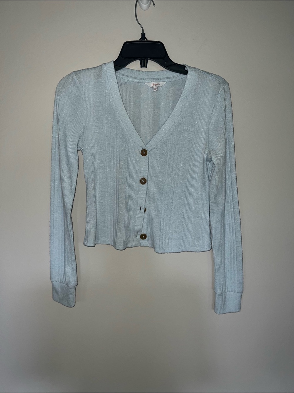 Light Blue Ribbed V-Neck Button Cardigan Light Blue V neck Ribbed Candie's XS